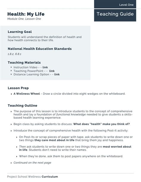 Project School Wellness Health Lesson Plans Teaching 6th Grade Health Lesson Plans - 6th Grade Health Lesson Plans
