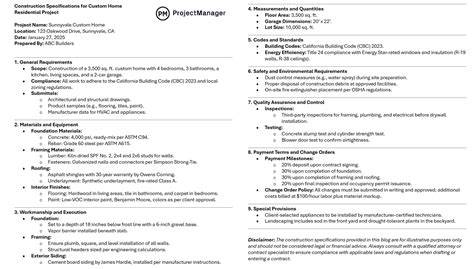 project standards and specifications