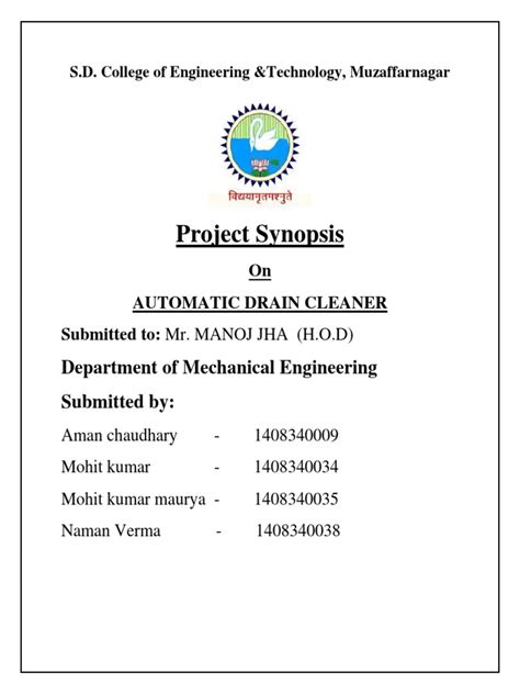Project Synopsis Format Mechanical Engineering Notes