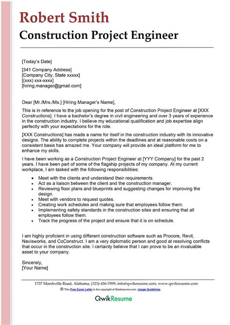 Download Project Engineer Cover Letter 
