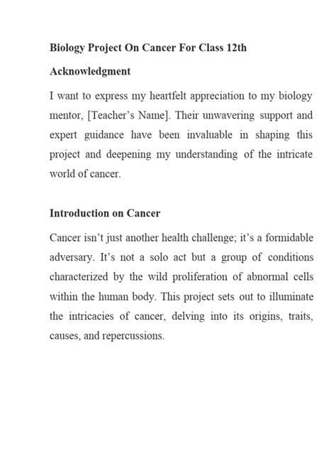 Read Project On Cancer For Class 12 Pdf 