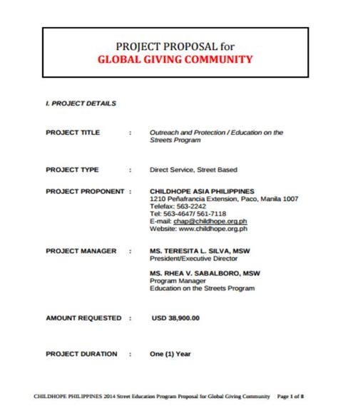 Full Download Project Proposal Document Globalgiving 
