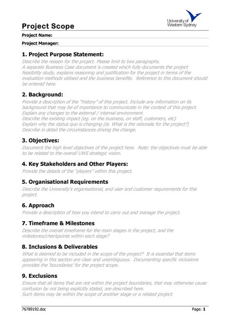 Download Project Scope Template Free Statement Templates 