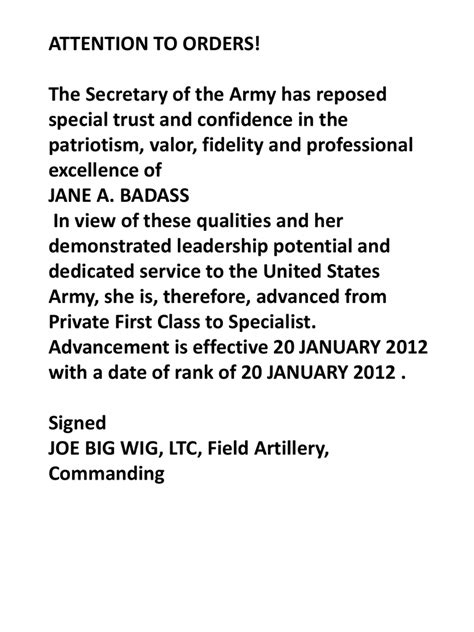 Promotion Ceremony Script Army