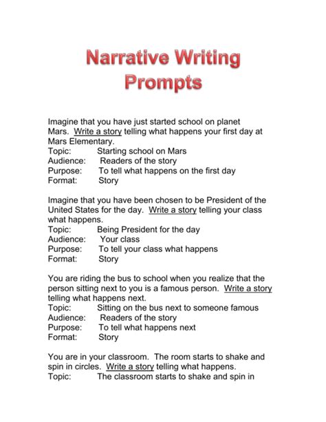 Prompts For A Narrative Essay The Effective Narrative Elementary Narrative Writing Prompts - Elementary Narrative Writing Prompts