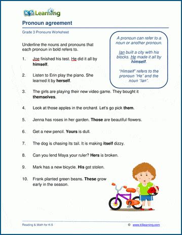 Pronoun Agreement Worksheets K5 Learning Pronoun Worksheet For 4th Grade - Pronoun Worksheet For 4th Grade