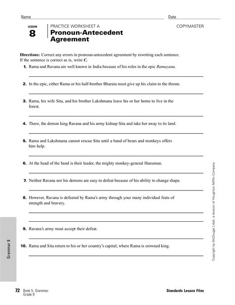 Pronoun Antecedent Agreement Free Pdf Download Learn Bright Pronouns And Antecedents Worksheet Answer Key - Pronouns And Antecedents Worksheet Answer Key