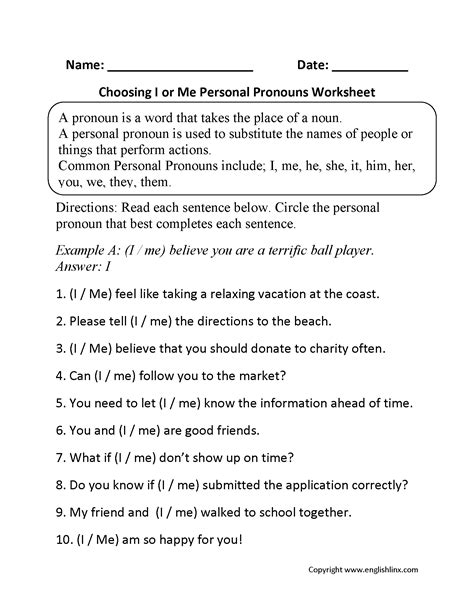 Pronouns I Or Me Worksheet 1 Answers Provided Pronoun I And Me Worksheet - Pronoun I And Me Worksheet