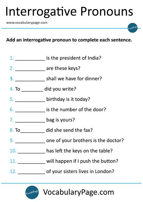 Pronouns Worksheet With Answers   Interrogative Pronoun Worksheets - Pronouns Worksheet With Answers