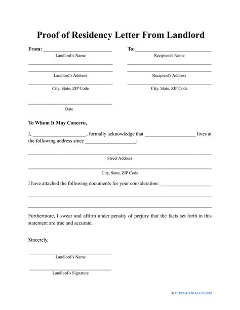 Proof Of Residence Landlord Statement