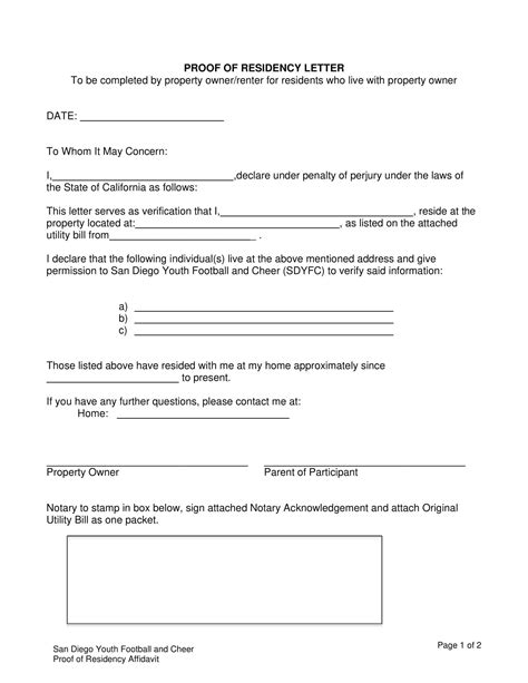 Proof Of Residency Letter