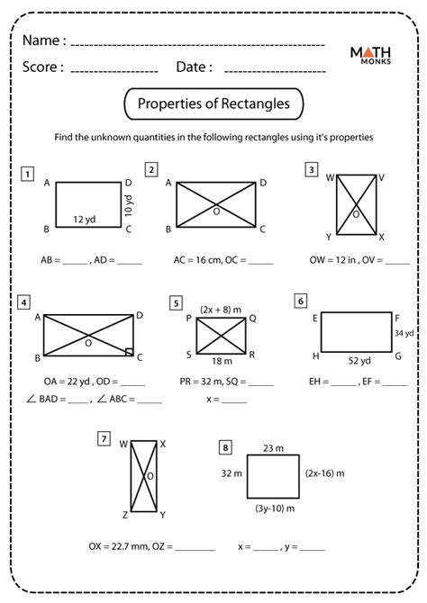 Properties Of A Rectangle Worksheets Math Worksheets 4 Properties Practice Worksheet - Properties Practice Worksheet