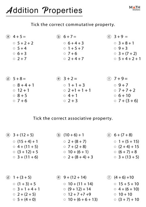 Properties Of Addition Worksheets With Answer Key Math Properties Of Math Worksheet - Properties Of Math Worksheet