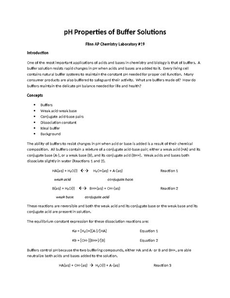 Properties Of Buffer Solutions Flinn Answer Key