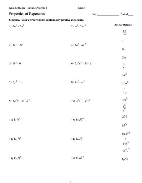 Properties Of Exponents Worksheet