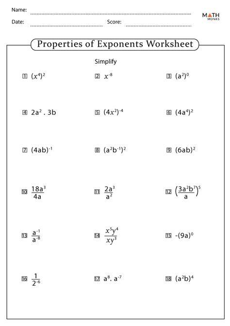 properties of exponents worksheet algebra 2
