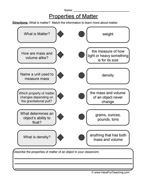 Properties Of Matter Worksheet Answers Science Matter Worksheet - Science Matter Worksheet