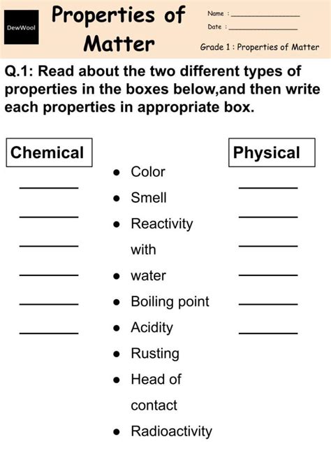 Properties Of Matter Worksheet Dewwool Properties And Changes Of Matter Worksheet - Properties And Changes Of Matter Worksheet