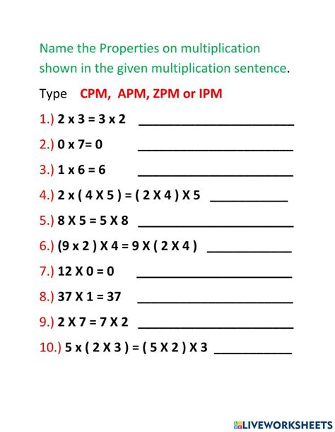 Properties Of Multiplication Worksheet Live Worksheets Multiplication Properties Worksheet - Multiplication Properties Worksheet
