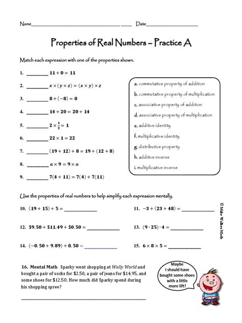 Properties Of Numbers Worksheet Pdf