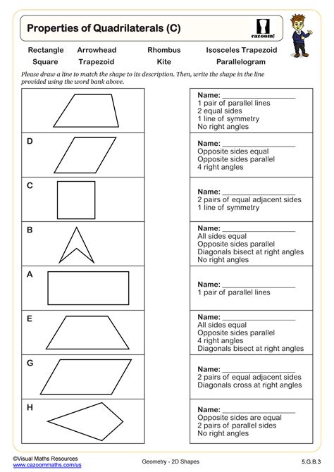 Properties Of Quadrilaterals C Pdf Printable Geometry Worksheets C Quadrilaterals  Worksheet Preschool - C Quadrilaterals: Worksheet Preschool
