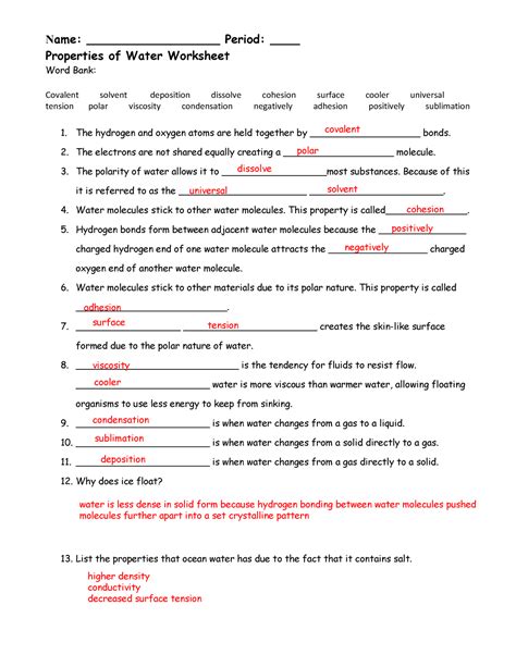 Properties Of Water Worksheet With Answers   20 Properties Of Water Worksheet Answers Simple Template - Properties Of Water Worksheet With Answers
