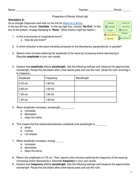 Properties Of Waves Virtual Lab Answer Key
