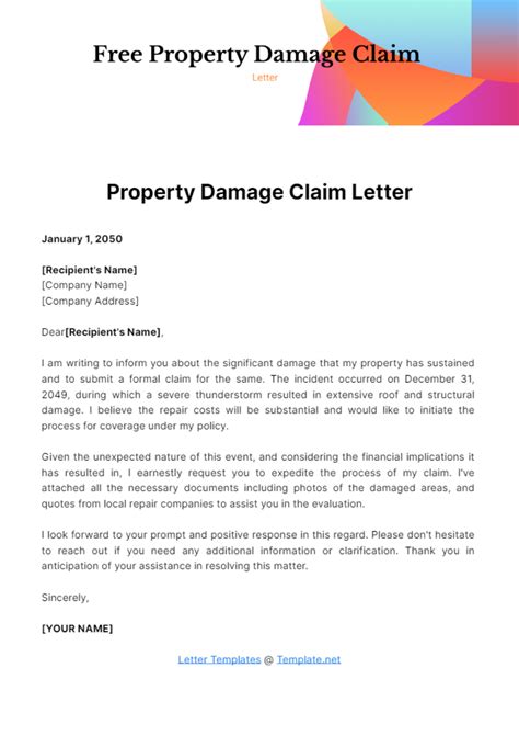 Property Damage Claim Letter Sample