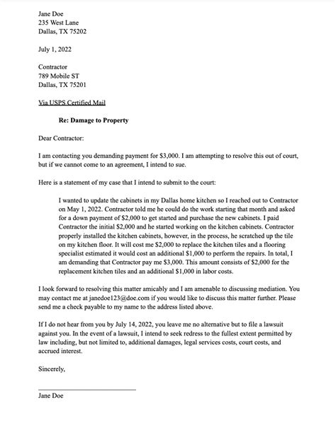 Property Damage Demand Letter Sample