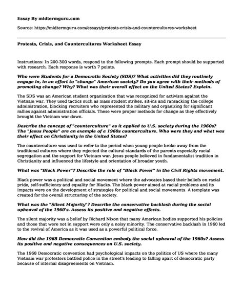 Protests Crisis And Countercultures Worksheet Free The Civil Rights Movement Worksheet Answers - The Civil Rights Movement Worksheet Answers