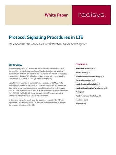 Download Protocol Signaling Procedures In Lte Radisys 