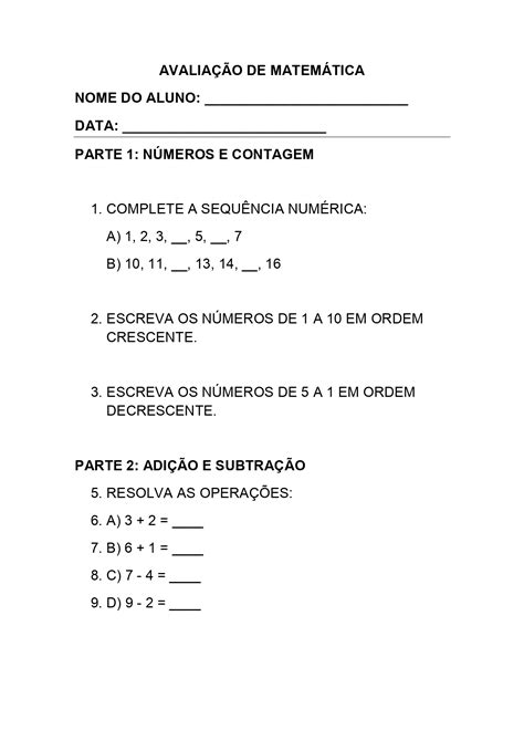 Prova De Matematica Para O 4 Ano