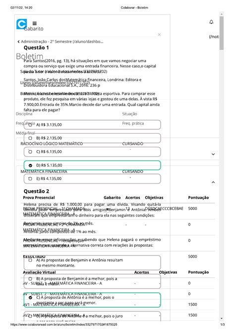 Prova Unopar Matematica Financeira
