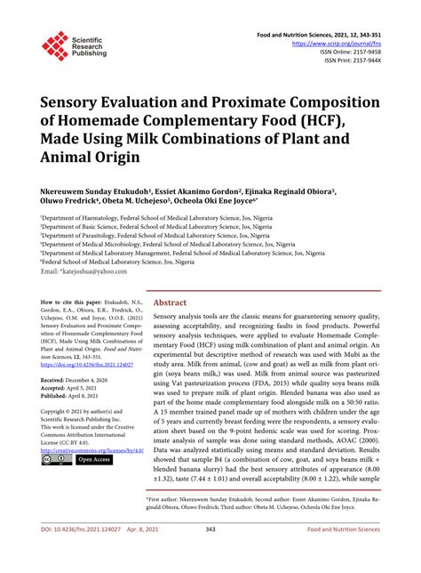 Proximate Composition Sensory Evaluation And Production