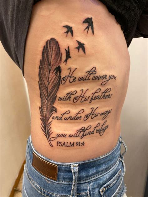 psalm 91 4 Rib tattoo, Tattoos, Feather tattoos