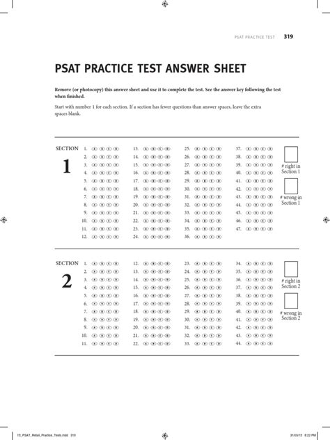Download Psat Practice Test Answer Sheet 