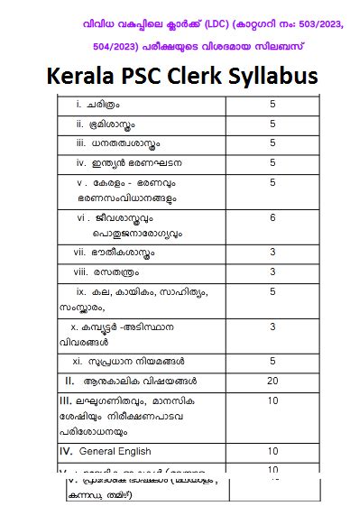 Psc Ld Clerk Syllabus
