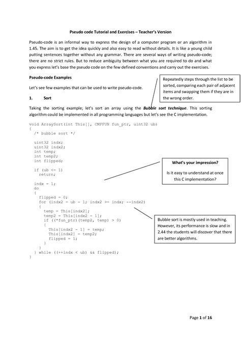 Pseudo Code Tutorial And Exercises Teacher S Version