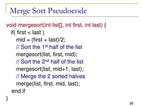 Pseudocode For Merge Sort