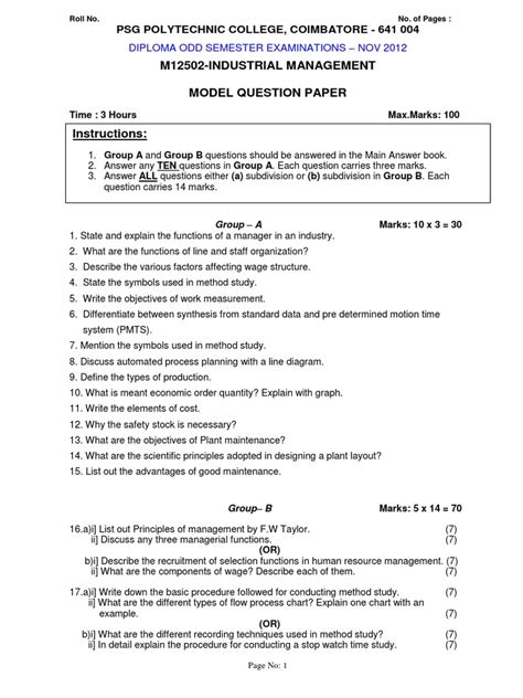 Read Online Psg Polytechnic College Model Question Paper 