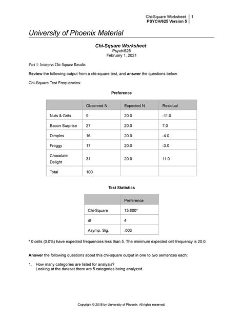 Psych 625 Chi Worksheet Psych 625 Chi Square Chi Square Worksheet - Chi Square Worksheet