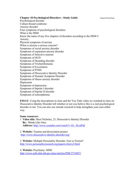 Full Download Psychological Disorders Study Guide Answers 