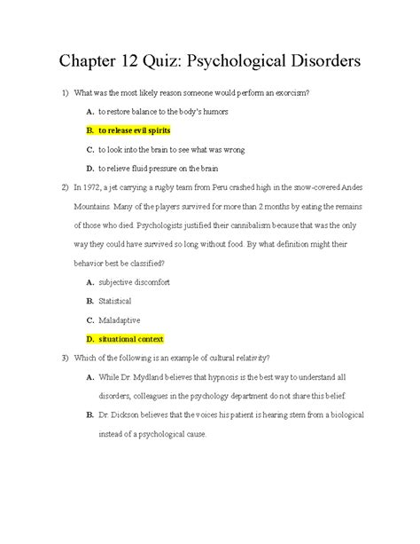 Psychology Chapter 12 Quiz