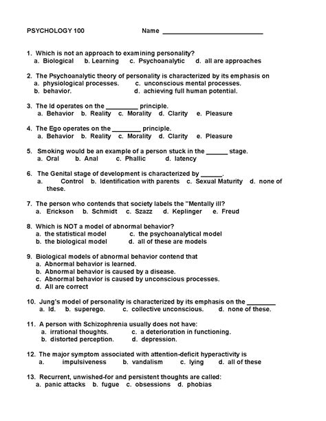 psychology quiz questions and answers