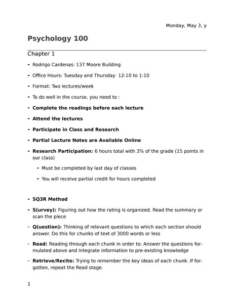 Read Psychology 100 Chapter 1 Review 