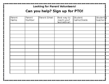 Pto Sign Up Sheet Template