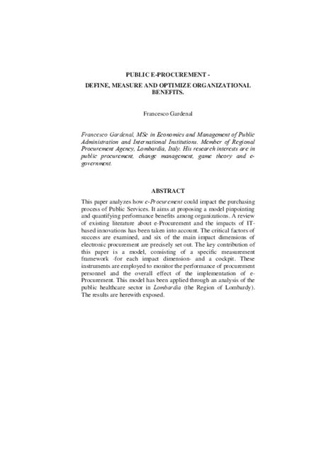 Public E Procurement Define Measure And Optimize