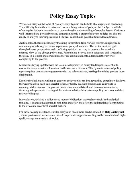 Read Online Public Policy Paper Topics 