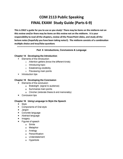 Download Public Speaking Final Exam Study Guide 