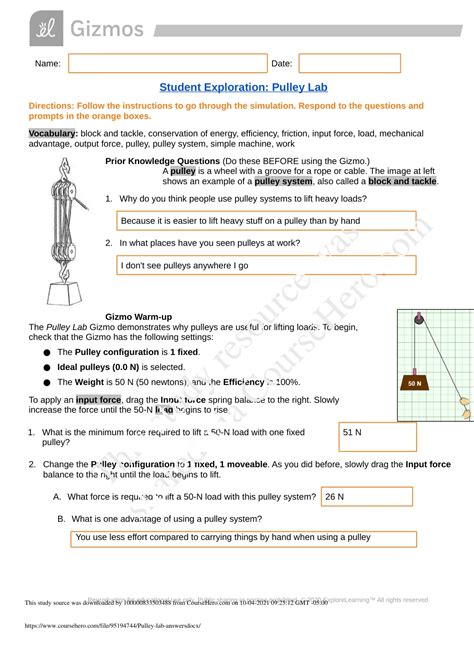 Read Pulley Lab Gizmo Answers 